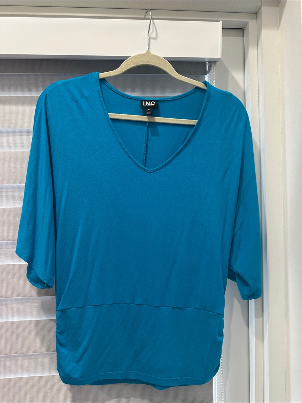 INC International Concepts Teal V-Neck Dolman Sleeve Top